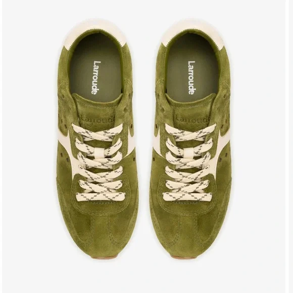 Larroude Stella Suede Sneakers in Seaweed Suede and Ivory Leather - Picture 5 of 11